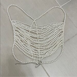 Pearl-Effect White Beaded Bandeau Top